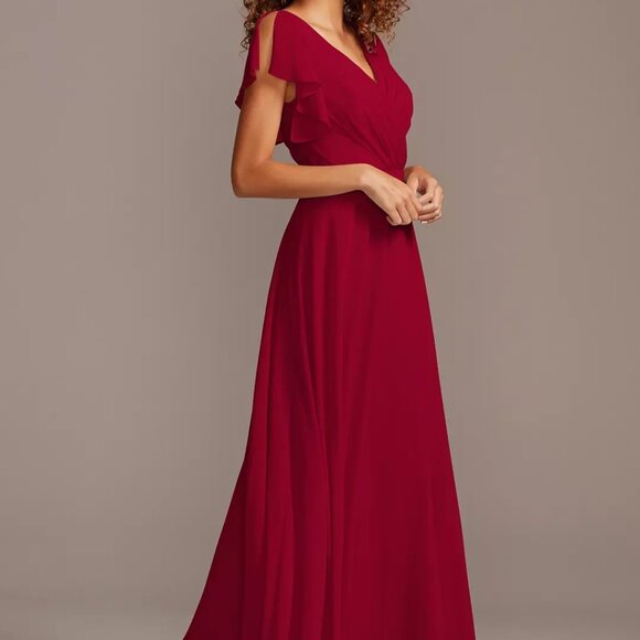 Red Floor-length Ruffle Sleeve Dress - Picture 1 of 6